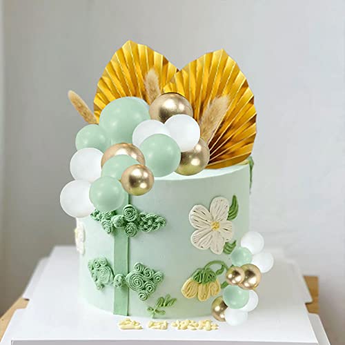 Cake Topper Gold Cake Decoration Palm Leaves Balls Flowers Cake Topper, For Birthday, Baby Shower Party, Valentine's Day, Anniversary Cake Decoration #TOP7