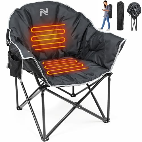NAIZEA Heated Camping Chair, Oversized Heated Folding Outdoor Chair for Adults with 3 Heat Levels, Portable Foldable Patio Lounge Chair for Sports Outdoors Camp, Battery NOT Included