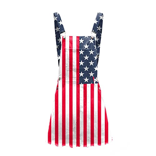 Casual Festival Tunic Dress Women Plus Size Sleeveless School Comfortable Loose Fit Dress Collarless Patriotic Denim Cami Dress Lady Red #TOP2