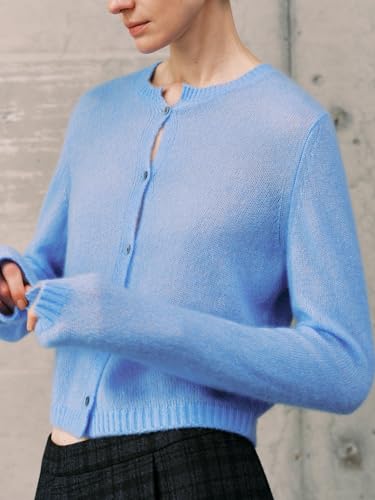 Image of Women's Silk Cashmere Blend Cardigan, Lightweight Soft Knit Round Neck Sweater, Button Front Elegant Layer for Spring & Fall
