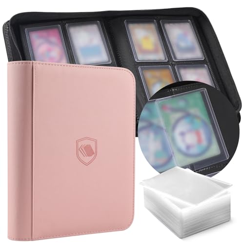 Image of Top Loader Binder 4 Pocket, Holds 160 Toploaders, 100 Toploaders INCLUDED | Toploader Binder for 3 inch x 4 inch Rigid Toploaders, Trading Card Binder for TCG, MTG, Sport Cards, PU Leather Cover, Side Loading