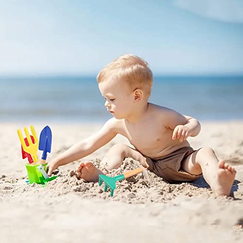 PLACHIDAY Beach Toys for Kids, 4 Pcs 8\'\' Sand Toys Set Metal Garden Tools with Sturdy Wooden Handle, Gardening Equipment Fork, Rake, Flat Shovel & Pointed Shovel - Thumbnail 6