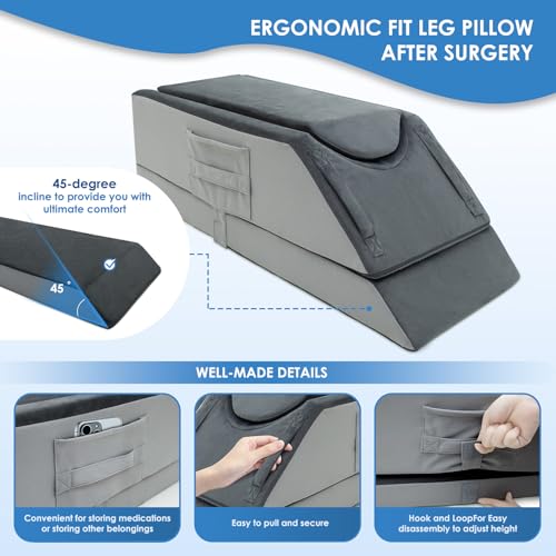Image of Kehangte Leg Elevation Pillows for After Surgery,Wedge Pillow,Knee Pillows | 4-Height Adjustable,Single-Leg,Knee Surgery Recovery Equipment,Leg Pillow for Swelling and Blood Circulation,Washable Cover