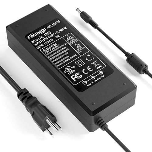 Facmogu 12V 8A AC/DC Power Adapter, 96W, 3-Pin, 6.7ft Cord