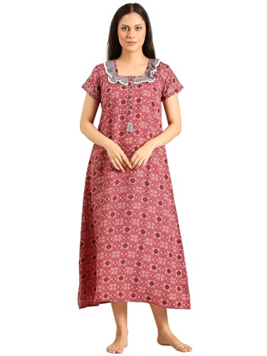 Image of Rupa Jon Aishwarya Women Full Length Printed Nighty in Premium Cotton Blend Fabric, Night Dress, Maxi Nighty for Comfortable Everyday Wear
