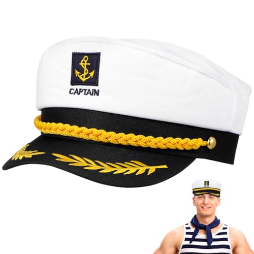 BESTOYARD Kapitänsmütze für Erwachsene, Verstellbare Marine MüTze für Herren, Yacht Matrosenmütze, Schiff Seemannsmütze Seemann Karneval, Halloween, Mottoparty Accessoires (Weiß)