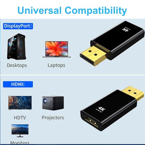 4K DisplayPort to HDMI Adapter 3 Pack, Uni Directional DP Source to HDMI Display Converter, 4K@30Hz, 2K@60Hz, 1080P@120Hz, Male to Female, for Desktop GPU and PC DisplayPort Output