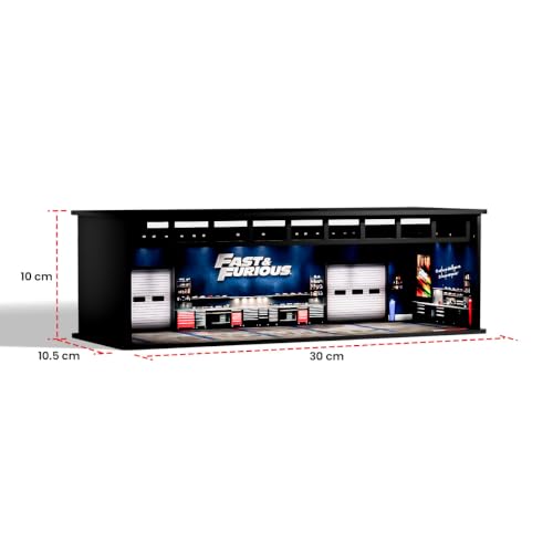 Image of DCO Diorama Garage F&F Display Vault Series | Premium 1:64 Diecast Car Display for 5+ Diecast Cars with Internal LED Lighting | Collector Showcase Only | Cars Not Included