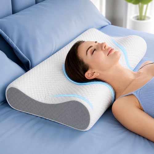 Image of Memory Foam Cervical Pillow for Neck Pain Relief Ergonomic Contour Design for Back & Side Sleepers Breathable Washable Cover Neck Support Sleeping Pillow