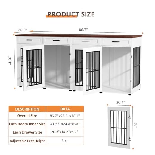 VOWNER Double Dog Crate Furniture for Two Dogs