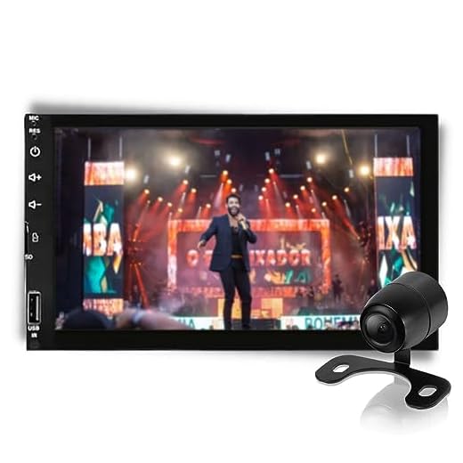 H-Tech Aparelho de som automotivo MP5 2 Din com Tela de vidro 7" HT-3100 USB SD card Auxiliar Bluetooth Espelha com cabo Android 5 ao 13 e iOS 4 ao 13 Pro Max