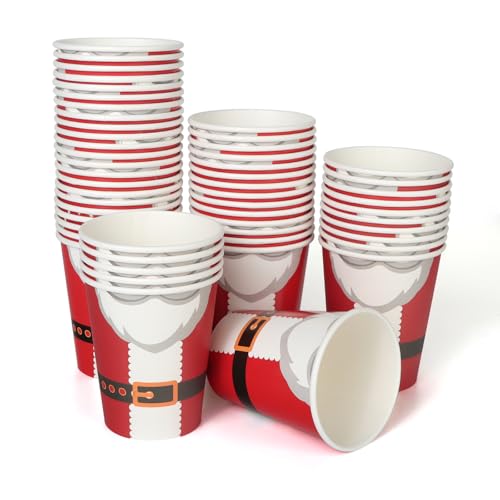 PARTY GO Copos de Natal vermelhos, 60 unidades, copos de papel, decoração para jantares de Natal, 60 convidados, fantasia de pai Natal, altura: 8,5 cm