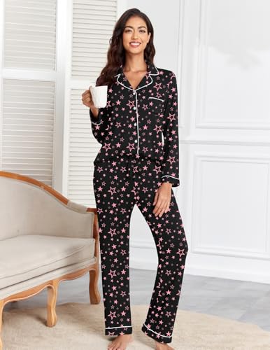 Image of Veseacky Women's Ribbed Knit Pajamas Set 2 Piece Warm Soft Loungewear Sleepwear Pjs S-XXL