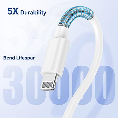 (Pack) Apple iPhone Charger Cable 3M Apple MFi Certified Original USB a to Lightning Cable 10 ft, 2.4A Extra Long iPhone Charging Lead for iPhone 13 11 11Pro X XS XR XS Max 8 7 6 iPad (White)
