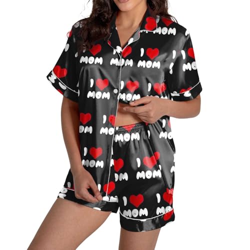 Generisch 2026 novedades en ropa de mujer vestido de verano damas mujeres DIY aniversario estampado pijama conjunto de manga corta con botones top pantalones cortos (negro, M)
