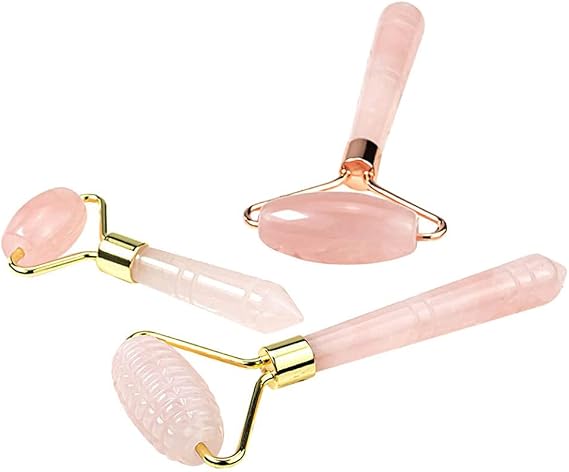 Cabeças duplas Jade Pedra massagem Facial rolo Natural rosa quartzo elevador Corpo relaxamento beleza emagrecimento ferramenta para rosto cuidados com a Pele-D