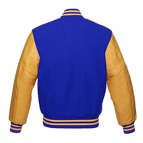 Men's Varsity Baseball Letterman Premium Wool Royal Blue & Genuine Yellow Gold Leather Sleeves jackets2