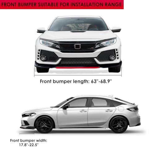 x xotic tech Front Bumper Lip Chin Spoiler Splitter Diffuser Protector Body Kit with Adjustable 10"-13" Support Splitter Rod Compatible with Honda Accord Civic, Volkswagen MK5 MK6 MK7, Black w/White - Image 3