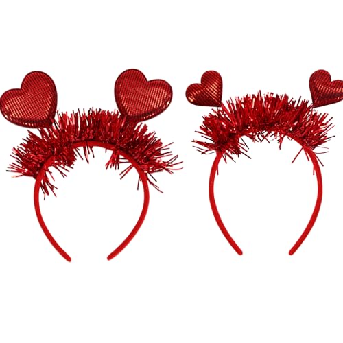 Ovanda 2 Stück Herz Haarreif Rot Valentinstag Herz Stirnband Herze Rot Haarband Liebe Stirnbänder Foto Requisiten Hochzeit Valentinstag Party Kostüm Zubehör Pailletten Herze Stirnband Amor Zubehör