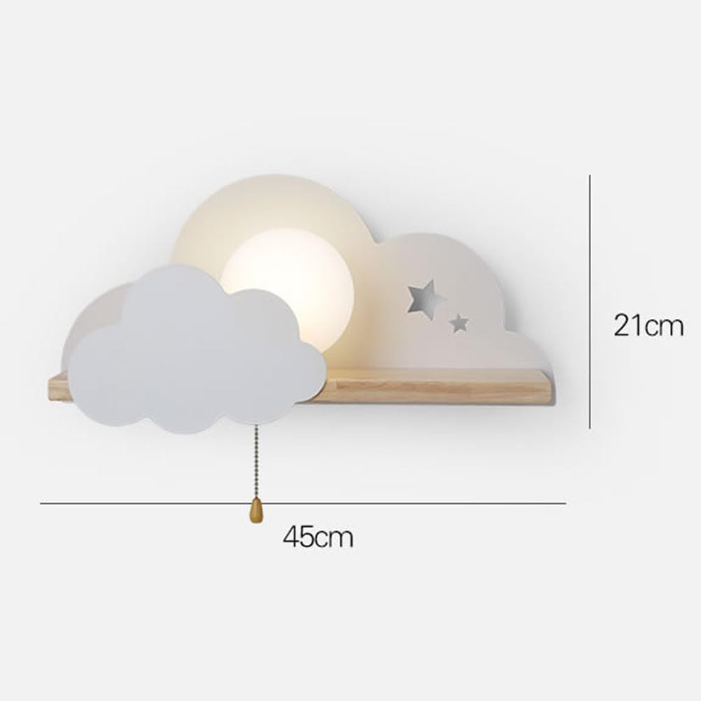 AoLa E27 Wandleuchte mit Schalter Wandlampe Innen Wolkenform mit Holzen Regal Kinder Wandbeleuchtung Weiß Modern Junge Mädchen Nachttischlampe für Babyzimmer Schlafzimmer Wohnzimmer