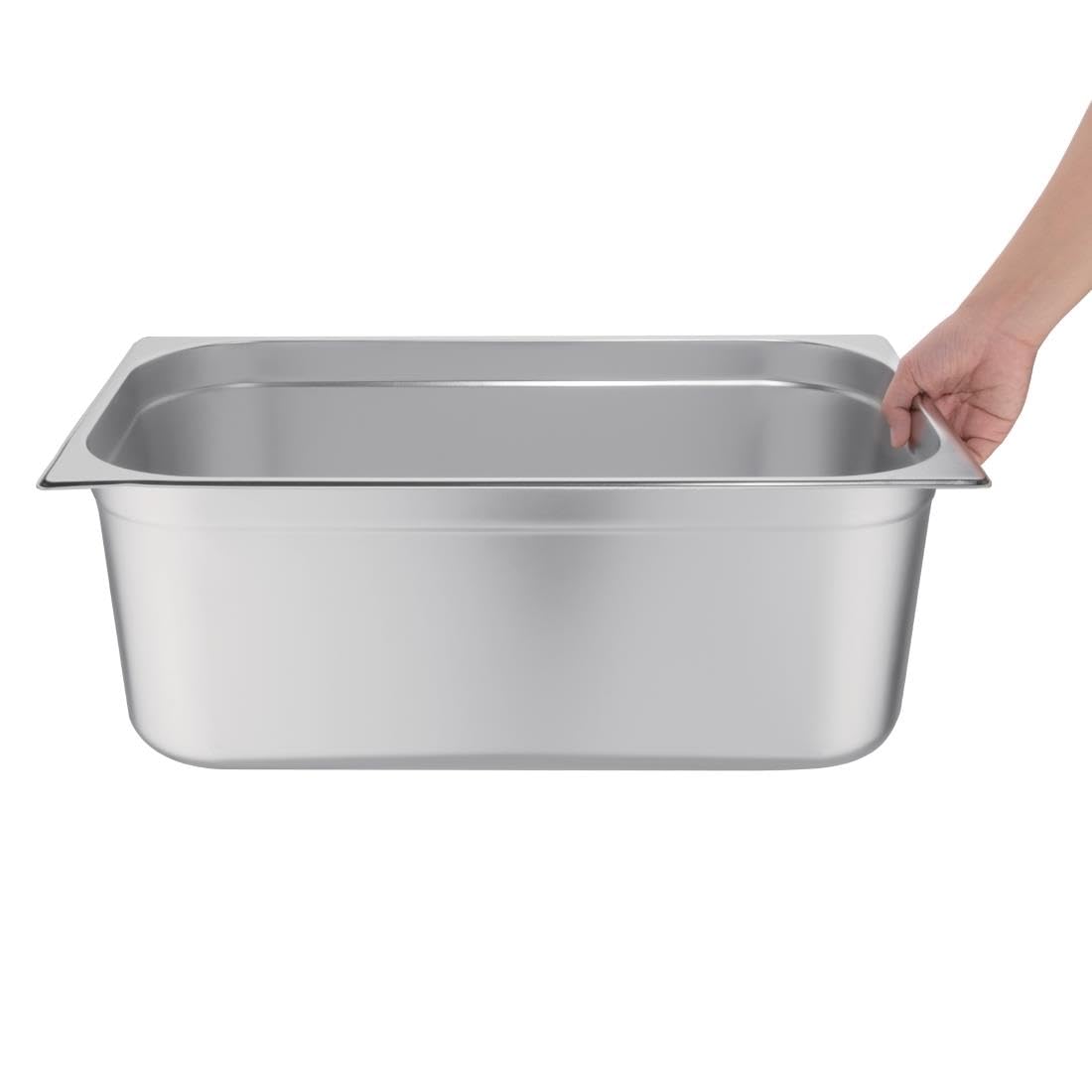 Vogue Gastronorm-Pfanne 1/1, Edelstahltablett, Tiefe: 200 mm, Fassungsvermögen: 28 Liter, Behälter für heiße und kalte Speisen, Bain Marie-geeignet, Deckel separat erhältlich, K918