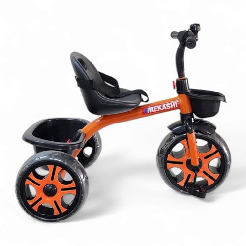 Image of MEKASHI T-001MW Plug N Play Kids Trike /Baby Tricycle, Big Size Storage Basket, Bell, Comfortable Seat with Seat Belt, 12 to 48 Months, Load Upto 35Kg, Easy Assembly, Heavy Guage Steel Frame, Orange