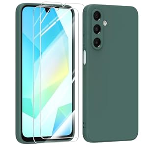 MIKULLE Siliconen Hoesje voor Samsung Galaxy A16 5G / 4G Case met 2 Stuks Gehard Glas,Zachte Ultradun Pastelkleur van TPU Telefoon Schokbestendig Hoes Cover - Donkergroen