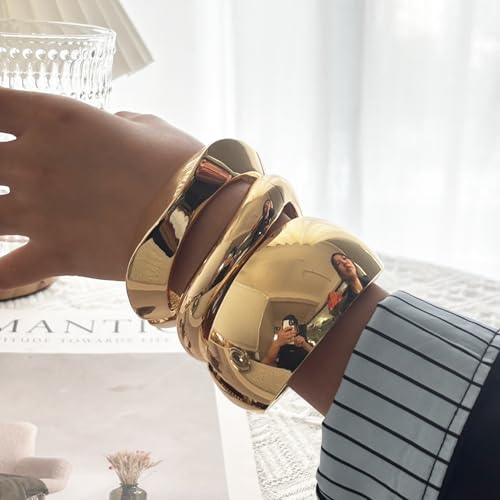 SONNYX 3-4Pcs Chunky Gold Bangle Bracelets for Women Trendy Chunky Cuff Gold Bracelet Stack Bangles Jewelry Daily Wear Set Gifts3