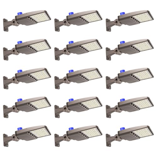 YXL LED Parking Lot Shoebox Light with Dusk to Dawn Photocell, 21000LM 5000K Daylight Arm Mount, IP65 Waterproof Area Light for Parking Lot Sports Stadium 150W 15Pack
