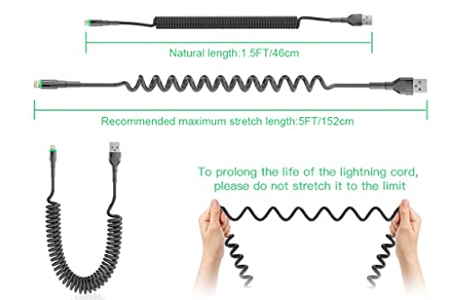 Coiled Lightning Cable Carplay[Apple Mfi Certified], Usb To Lightning Cable Fast Data Sync With Led, Short Retractable Iphone Charger Cord For Car Compatible With Iphone 14/13/12/11 Pro Max/Pro/Xs Max #TOP7