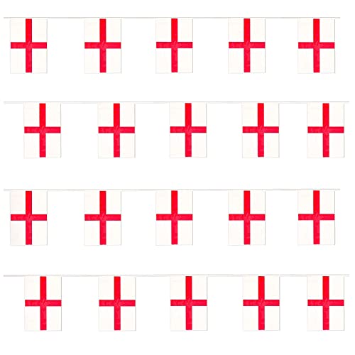 England Bunting - St Georges Day Flag - 10m 33ft - 20 Flag - Polyester all Weather English - England Bunting Decoration for Indoor Outdoor Sporting Events, Street Parties, Festivals and Celebrations