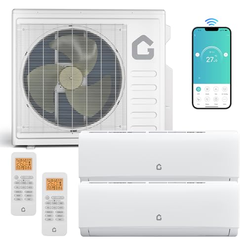Image of 20K BTU Dual Zone Mini Split AC with 9K+12K Indoor Units, Cools 800-1,000 Sq.ft, 20 SEER2, R454B Refrigerant, WiFi Smart Control, Dual-Zone Independent Temp (±1℃), Heating System, 16Ft Pre-Charged Kit
