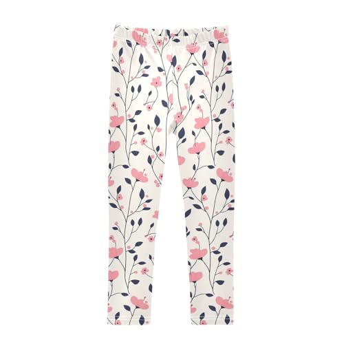 KLL Pink Floral Plant Small Fresh Background Toddler Girls' Basic Leggings Casual Full Length Athleisure Pants Sports