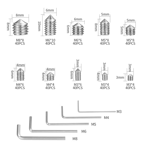 Miniatura 2 de Juego De 400 Tornillos Prisioneros, M3, M4, M5, M6, M8, Conos, Pomos De Puerta, Tornillos Prisioneros De Acero Inoxidable, Varilla Roscada Con Hexágono Interior, Juego De Tornillos Para Tiradores De