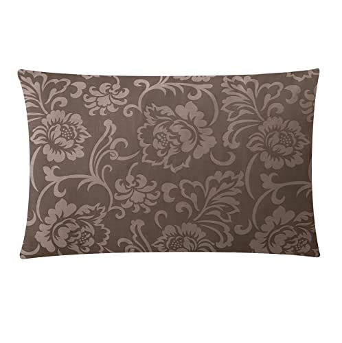 30 x 50cm Jacquard Cushion Covers Rectangular Zipped Cases Cotton Rich 600TC Plain or Floral Patterns Machine Washable [Brown 216]