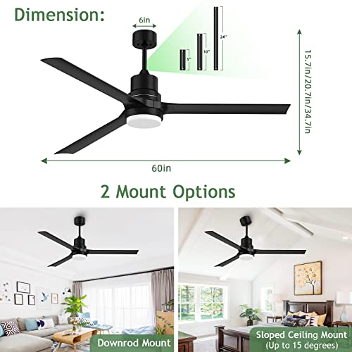 Biukis Black 60-Inch Modern Ceiling Fans With Lights,Remote Control Reversible Dc Motor For Indoor And Outdoor,Patio Bedroom Living Room #TOP2