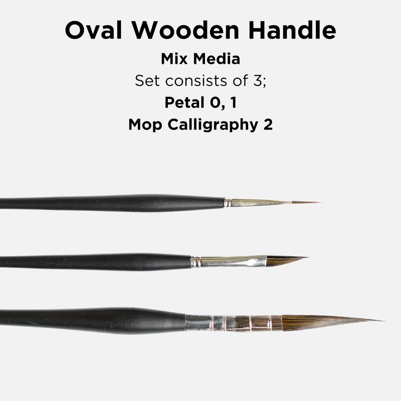 Image of Stationerie Petal Paint Brushes Set - Handmade Artist Painting Brush Set Including Triangle Petal Dagger Brush for Acrylic, Watercolor, & Gouache Painting (2 + 1 Brushes)