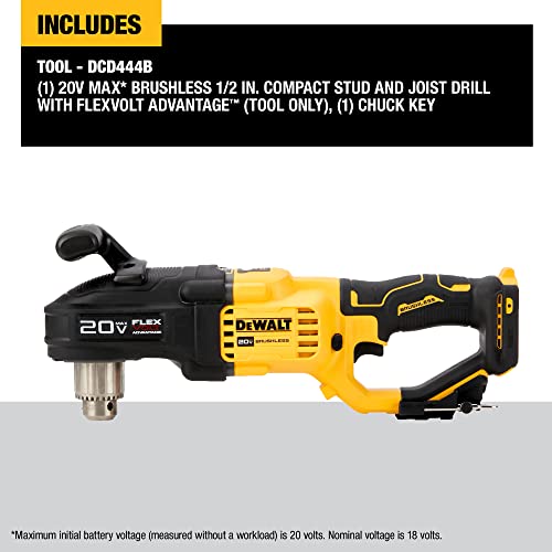 Dewalt 20V Max* Brushless Cordless 1/2 In. Compact Stud And Joist Drill With Flexvolt Advantage™ (Tool Only) (Dcd444B) #TOP2
