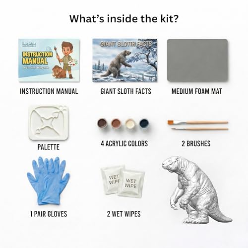 Image of Unscroo DIY 3D Model Painting Kits - Dinosaurs, Ice Age Animals & Unicorns - 3D Printed Art & Craft Hobby Gift for Kids, Teens & Adults - Return Gift Sets (Giant Sloth Single)