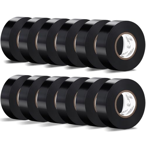 COLOGO 12 Pack Black Electrical Tape Waterproof, 3/4 in x 66ft, Industrial Grade UL/CSA Listed High Temp Electrical Tape Electric Super Vinyl