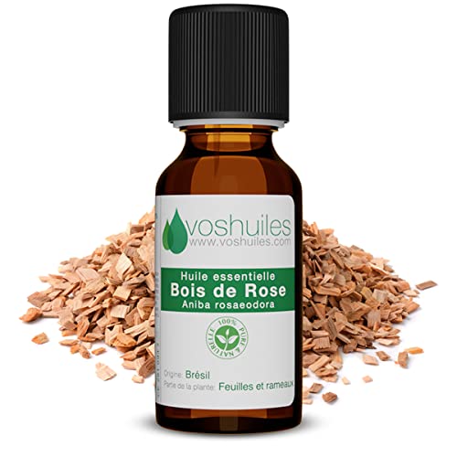 Voshuiles - Huile Essentielle Bois de Rose - 10ml - 100% Pure et Naturelle - HEBBD - Utilisation en Massage dans Huile Végétale - Parfum Très Aromatique - Traçabilité et Qualité - Entreprise Française