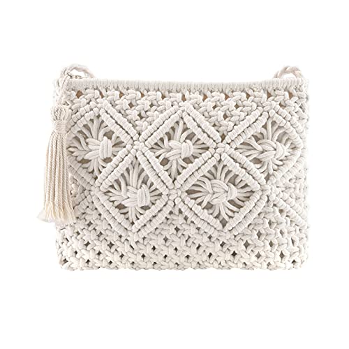 Chic Diary Clutch Purse For Women, Cotton Handbag Bohemian Handwoven Envelope Crossbody Bag Summer Beach Wristlet Wallet (White) #TOP1