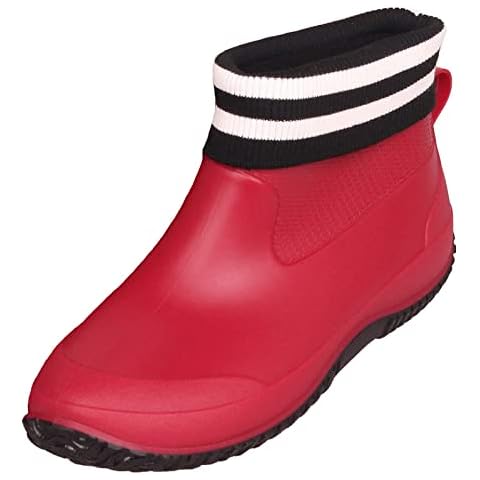 SMajong Men's Women's Wellington Ankle Boots Waterproof Garden Rubber Boots Lightweight Rain Shoes Warm Lined Rain Boots Red Black Cotton 7 UK Cover