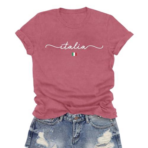 LuxLass Womens Italia T-Shirt Italian Pride Flag Shirt Vacation Travel Italy Lover Tee Tops