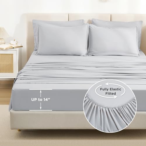 Litanika King Size Comforter Set Light Grey - 7 Pieces Bed in a Bag King Bedding Comforter Sets, Solid Lightweight Bed Set with Comforter, Sheets, Pillowcases & Shams