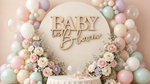 Baby in Bloom Wooden Sign, Party Backdrop Decoration, Natural Wood Decorations Birthday Party Baby Shower Backdrop Wall Photo Prop