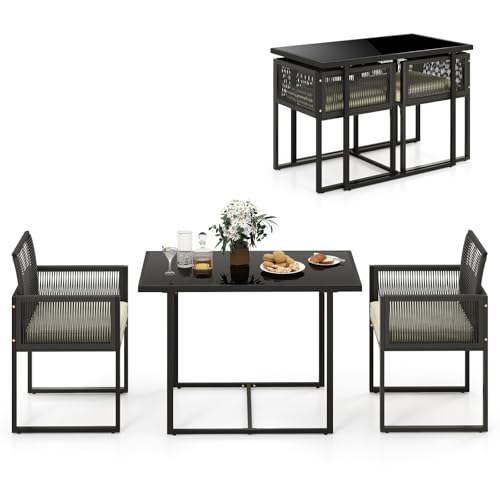HAPPYGRILL 3 Pieces Patio Dining Table Set, Outdoor Rectangular Dining