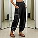 Beessbest Womens Barrel Harem Cotton Linen Pants Wide Leg Seamed Pants Baggy Palazzo Elastic Waist Pant with Side Pockets Black