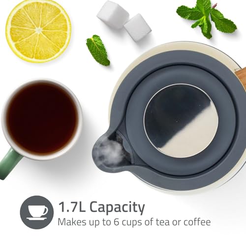 Nedis 1.7L Soft Touch Jug Kettle with Wood Effect Handle, Overheat Protection, Removeable Filter, 2.2KW - Matte Cream Yellow - Image 4
