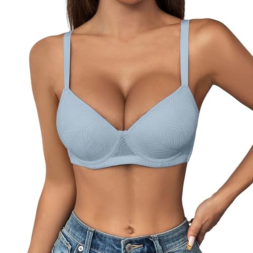 Image of Backless Push up Bra Sexy Deep V Plunge Underwire Support Bras 2 Sizes Bigger Boost Bra Super Maximise Push Up Thick Padded Bombshell VS add 2 Cups Assets Full Effect Light Blue